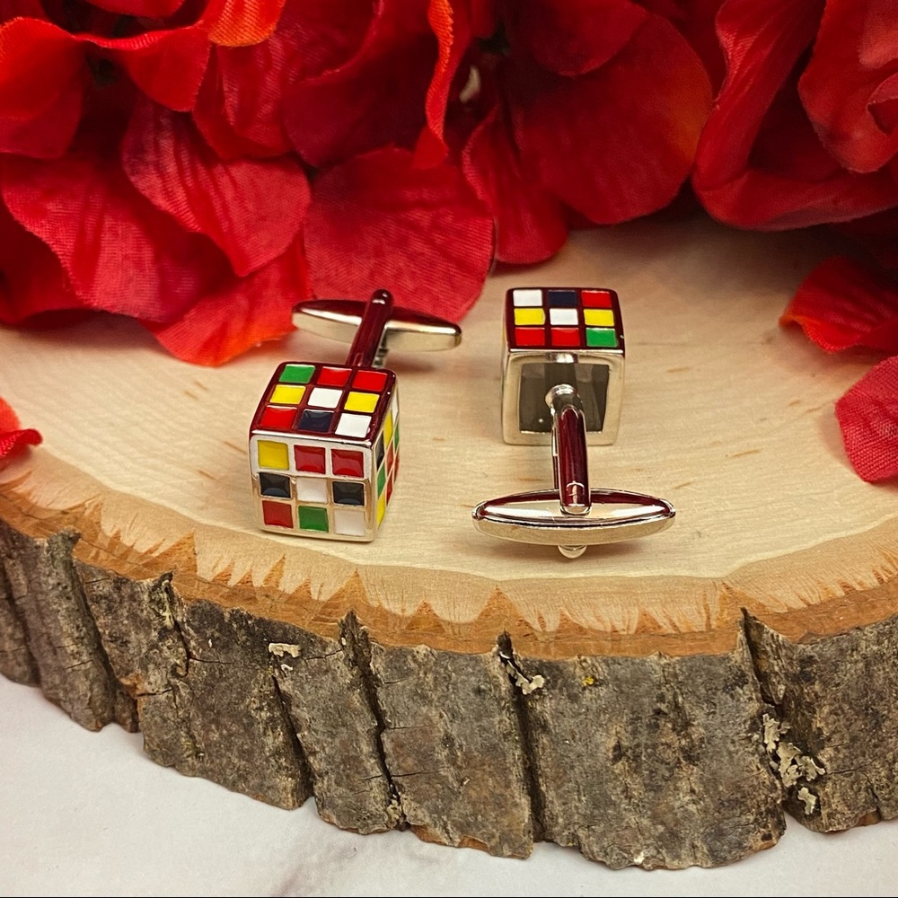 Vintage Colorful Rubix Cube Cufflinks - Picture 10 of 16